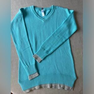 Ivivva Turquoise V-Neck Sweater size 14 youth girls( woman’s Small)